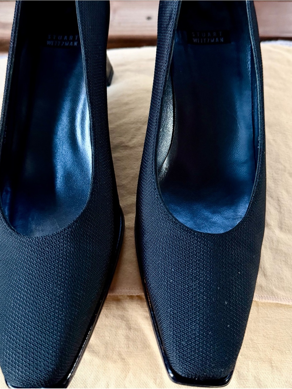 Stuart Weitzman Black Square-Toe Textile Pumps sz w6.5